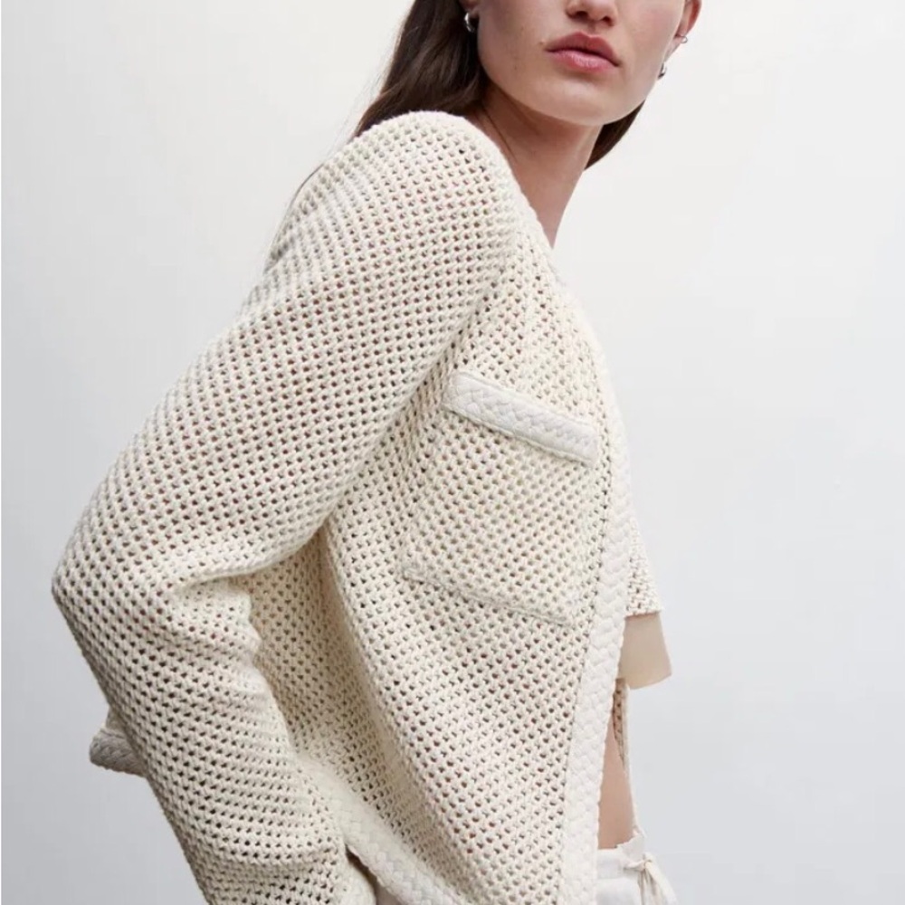 Cream Textured Open Jacket - Picture 2 of 4
